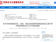 安徽省開展靈芝、天麻、鐵皮石斛三種食藥物質管理試點工作 ()